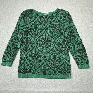 Vintage Beldoch Popper Sweater Womens Medium Green Black Knit Pullover USA‎ 80s